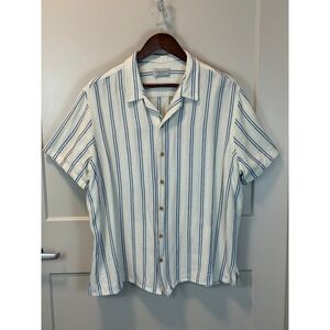 Grand Greece Blue Stripe 100% Cotton Short Sleeve Button Up Shirt Size Large (3)